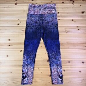 Evolution and Creation Leggings Womens Small Blue Geometric Buddha Yoga Pants